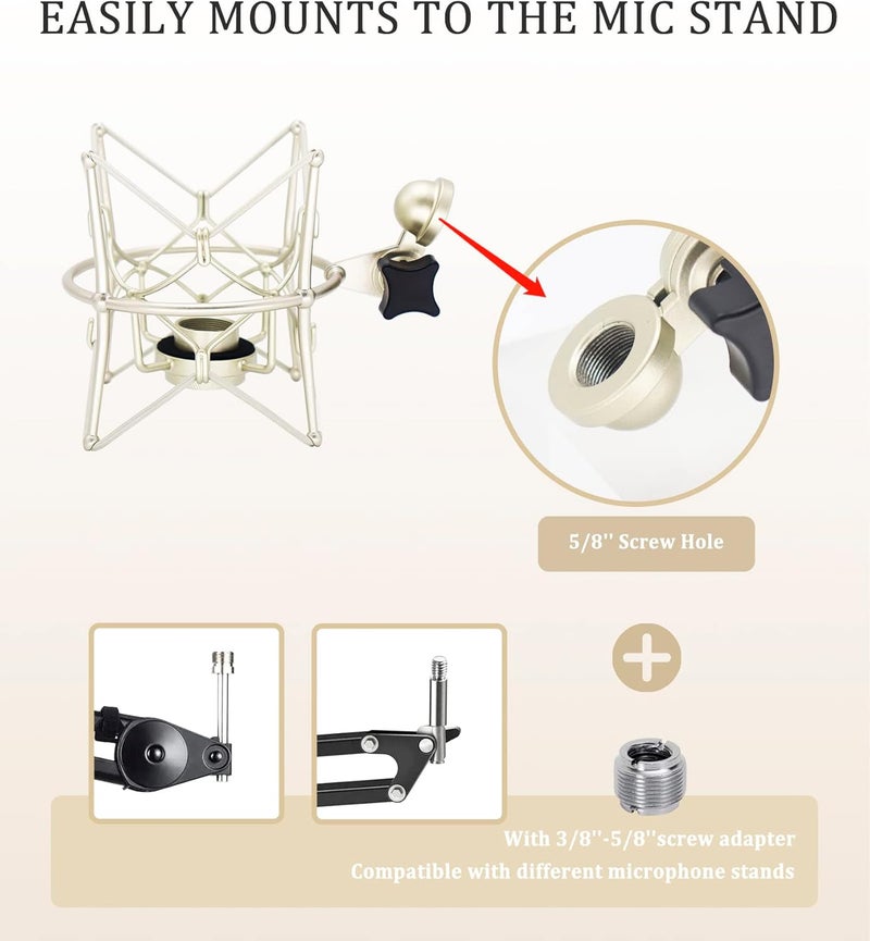 FUNTOK Microphone Shock Mount Anti-Vibration Mic Holder Spider Recording Mic Shockmount Stand Compatible with Neumann U87 Ai, U89 i and TLM 67 (Champagne) - Image 3